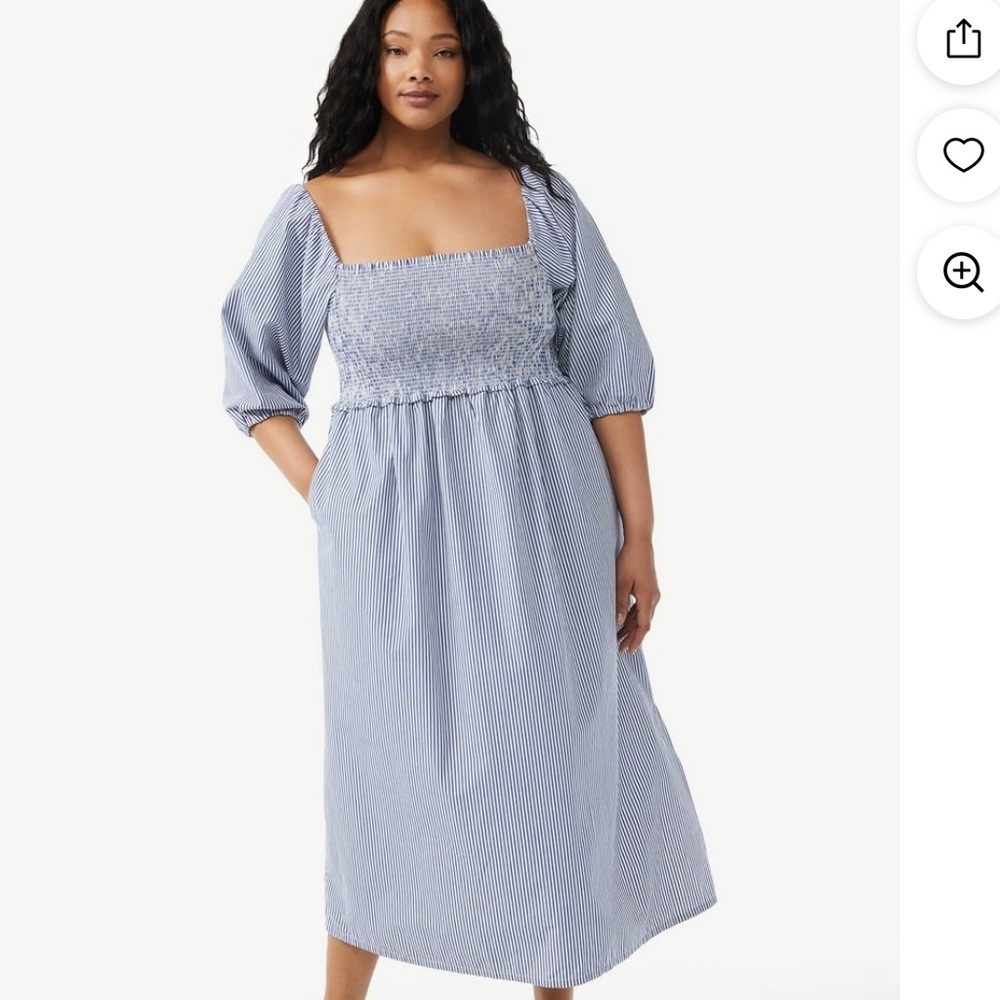 Smocked Midi Dress with ConvertibleSleeves 🩵